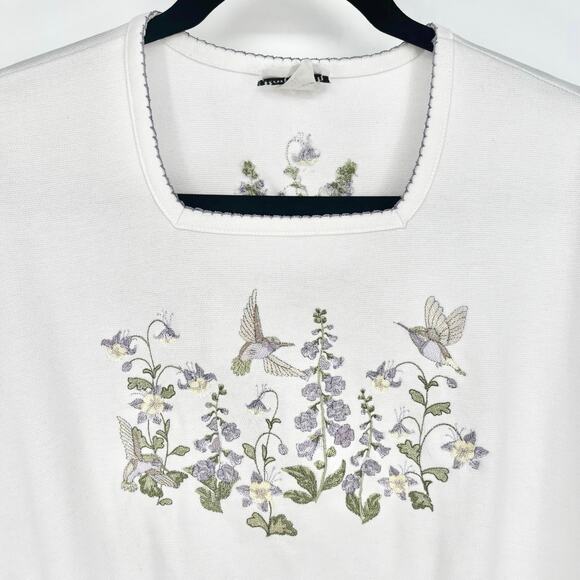 BonWorth Vintage Embroidered Hummingbird Top Size L - Picture 1 of 7